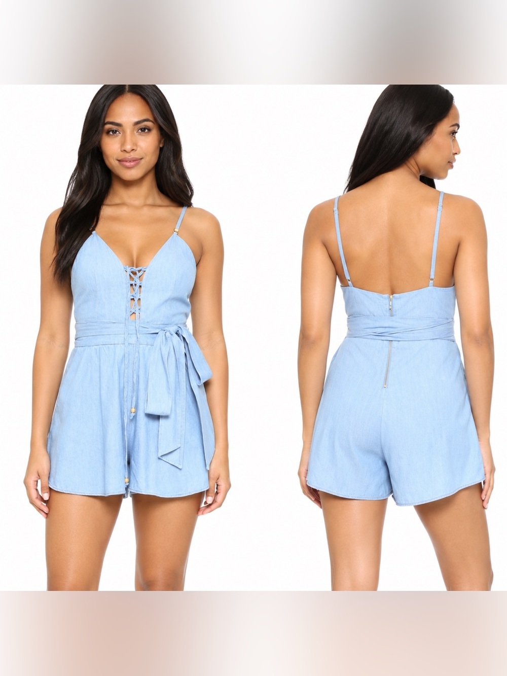 Bec + Bridge Chambray Lace-Up Romper NWT Size 2